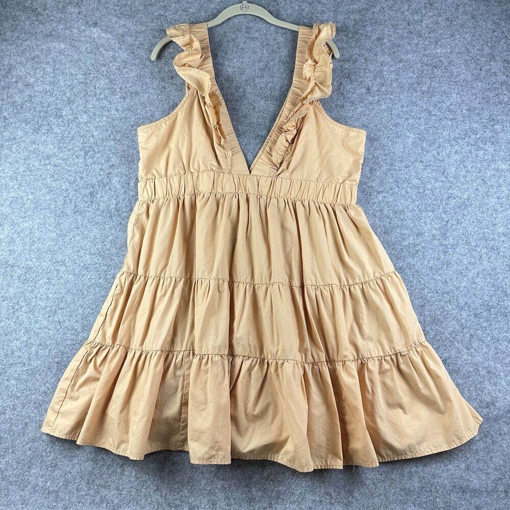 Abercrombie Fitch Tiered Mini Dress Womens Xlt Tall Orange Ruffle Deep V Neck